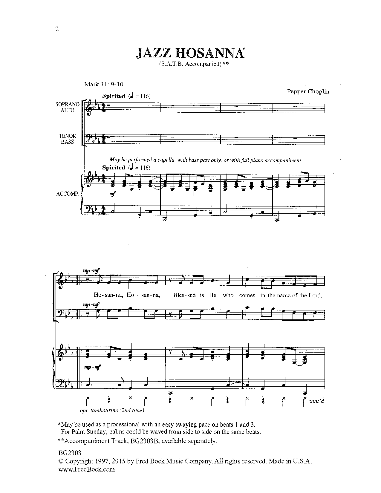 Pepper Choplin Jazz Hosanna sheet music notes and chords. Download Printable PDF.