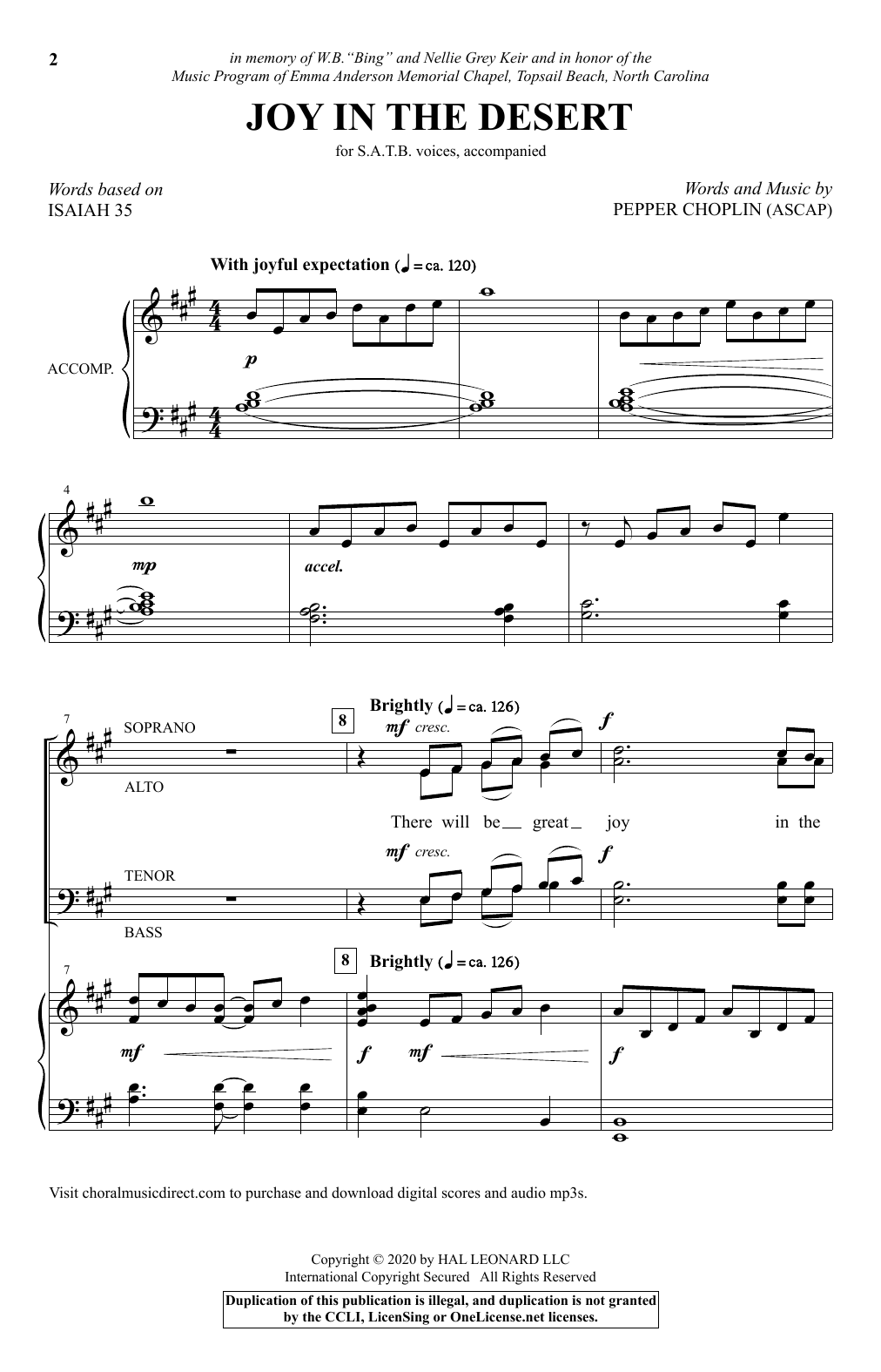 Learn to play Pepper Choplin Joy In The Desert sheet music for SATB Choir in minutes. Price: 3.9900$ Pepper Choplin Joy In The Desert sheet music notes and chords arranged for SATB Choir