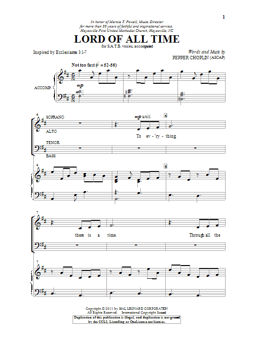 Learn to play Pepper Choplin Lord Of All Time sheet music for SATB Choir in minutes. Pepper Choplin Lord Of All Time sheet music notes and chords. Download Printable PDF.