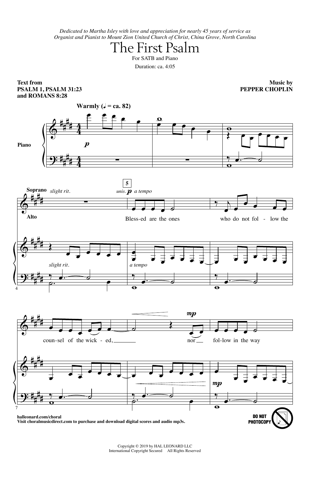 Pepper Choplin The First Psalm sheet music notes and chords. Download Printable PDF.