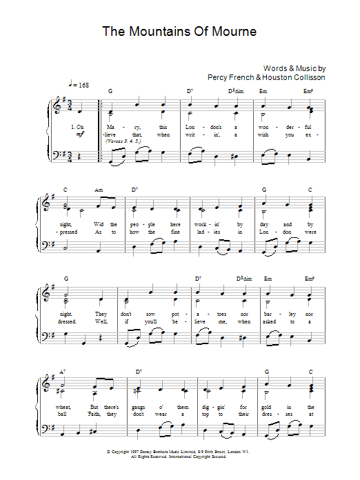 Percy French The Mountains Of Mourne sheet music notes and chords. Download Printable PDF.