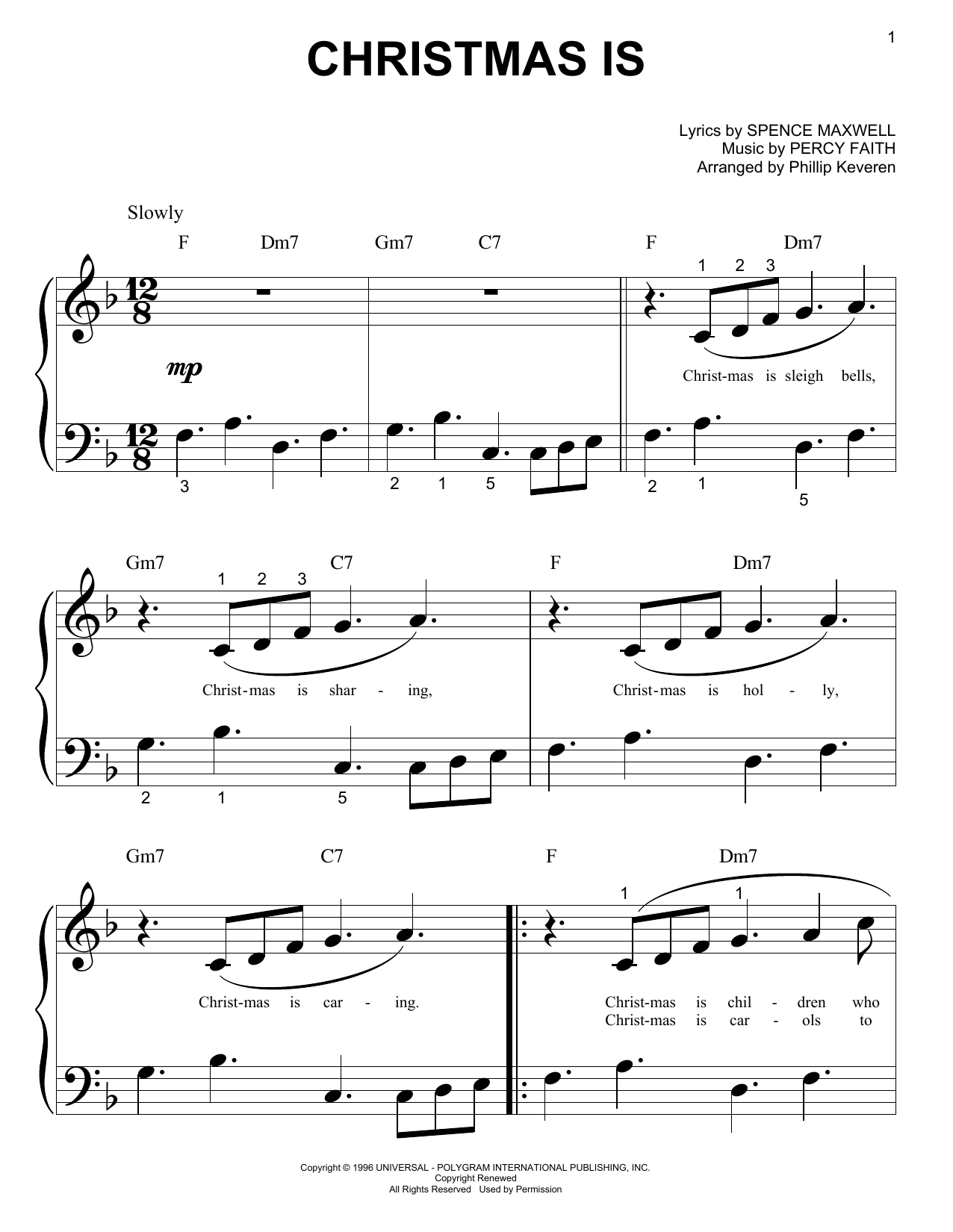 Learn to play Percy Faith Christmas Is sheet music for Big Note Piano in minutes. Price: 6.9900$ Percy Faith Christmas Is sheet music notes and chords arranged for Big Note Piano