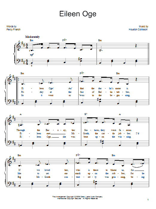 Percy French Eileen Oge sheet music notes and chords arranged for Easy Piano