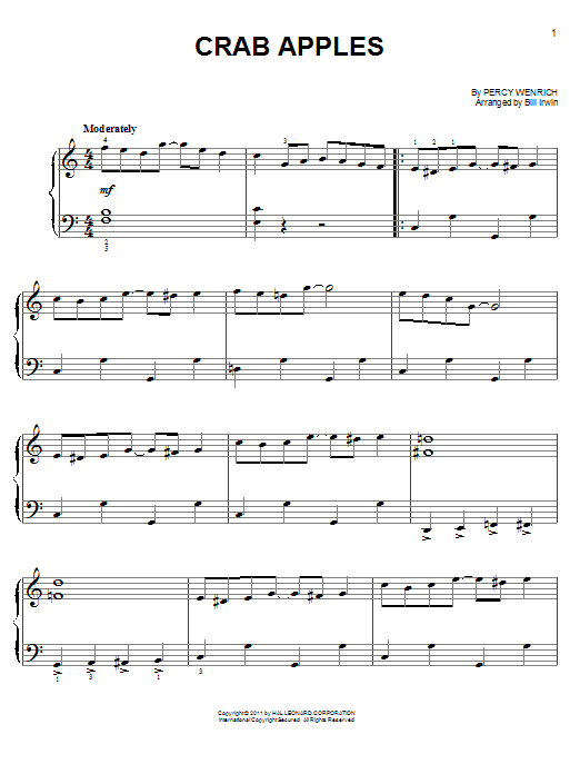 Learn to play Percy Wenrich Crab Apples sheet music for Easy Piano in minutes. Price: 6.9900$ Percy Wenrich Crab Apples sheet music notes and chords arranged for Easy Piano