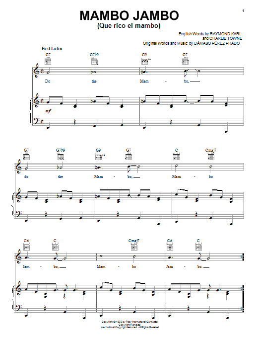 Perez Prado Mambo Jambo (Que Rico El Mambo) sheet music notes and chords. Download Printable PDF.