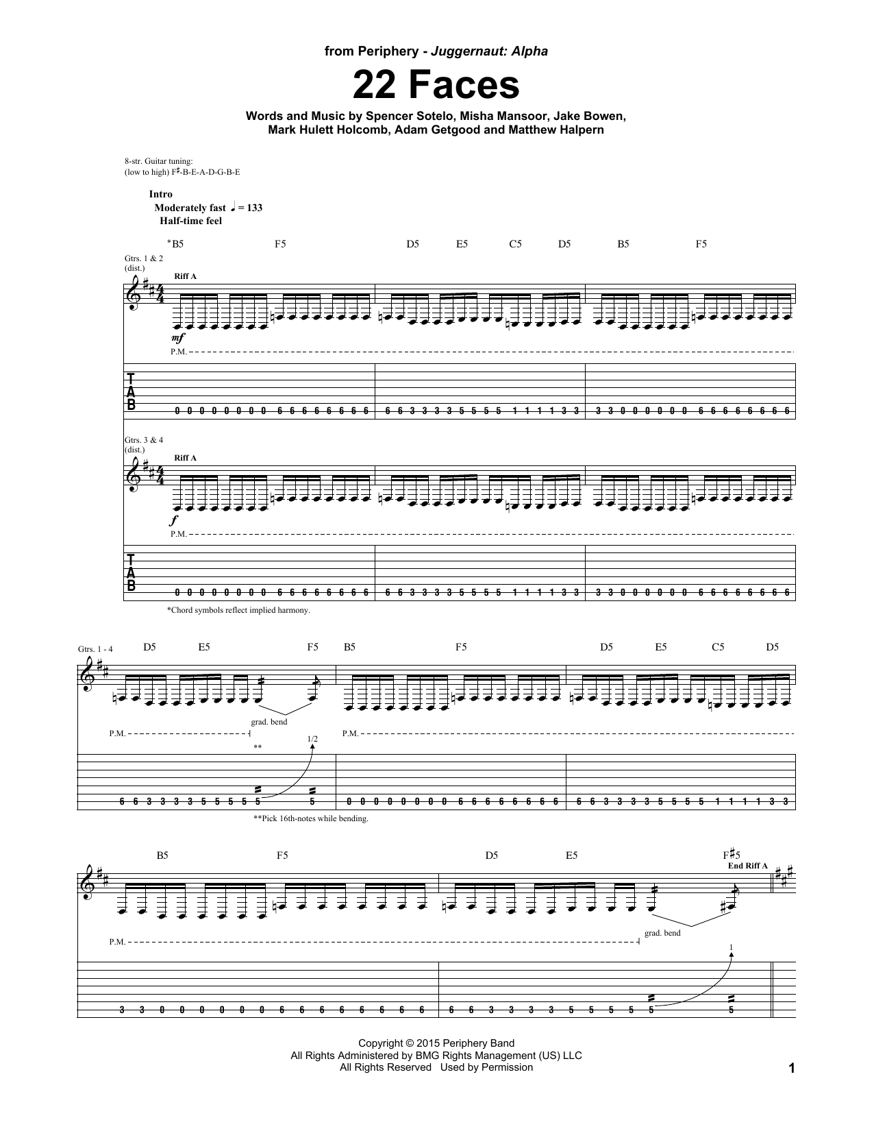 Periphery 22 Faces sheet music notes and chords. Download Printable PDF.