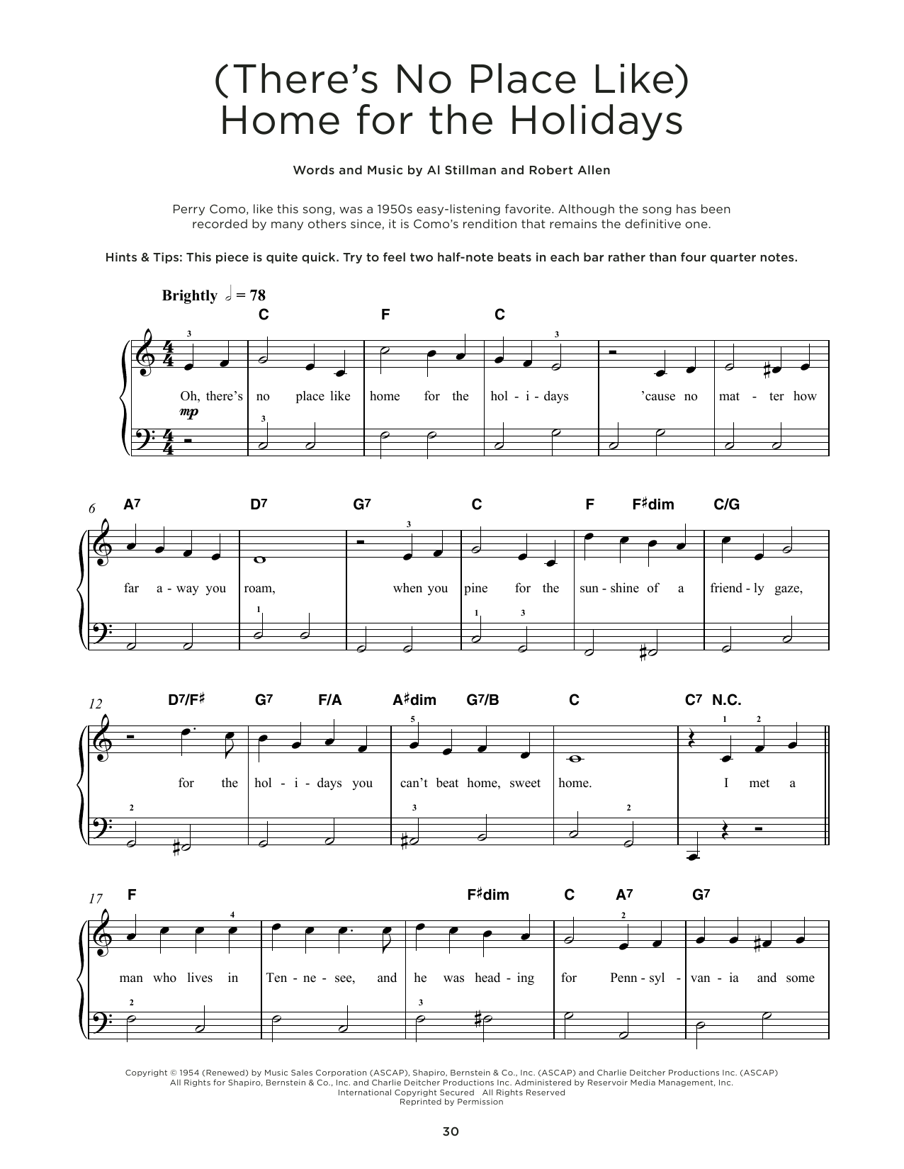 Perry Como (There's No Place Like) Home For The Holidays sheet music notes and chords. Download Printable PDF.