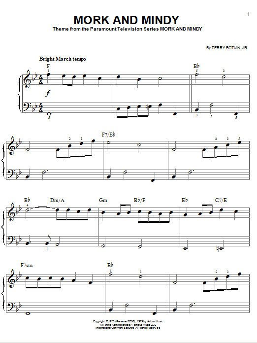 Learn to play Perry Botkin Jr. Mork And Mindy sheet music for Easy Piano in minutes. Price: 6.9900$ Perry Botkin Jr. Mork And Mindy sheet music notes and chords arranged for Easy Piano