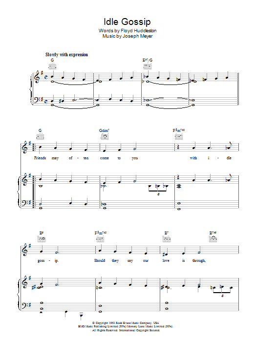 Perry Como Idle Gossip sheet music notes and chords. Download Printable PDF.