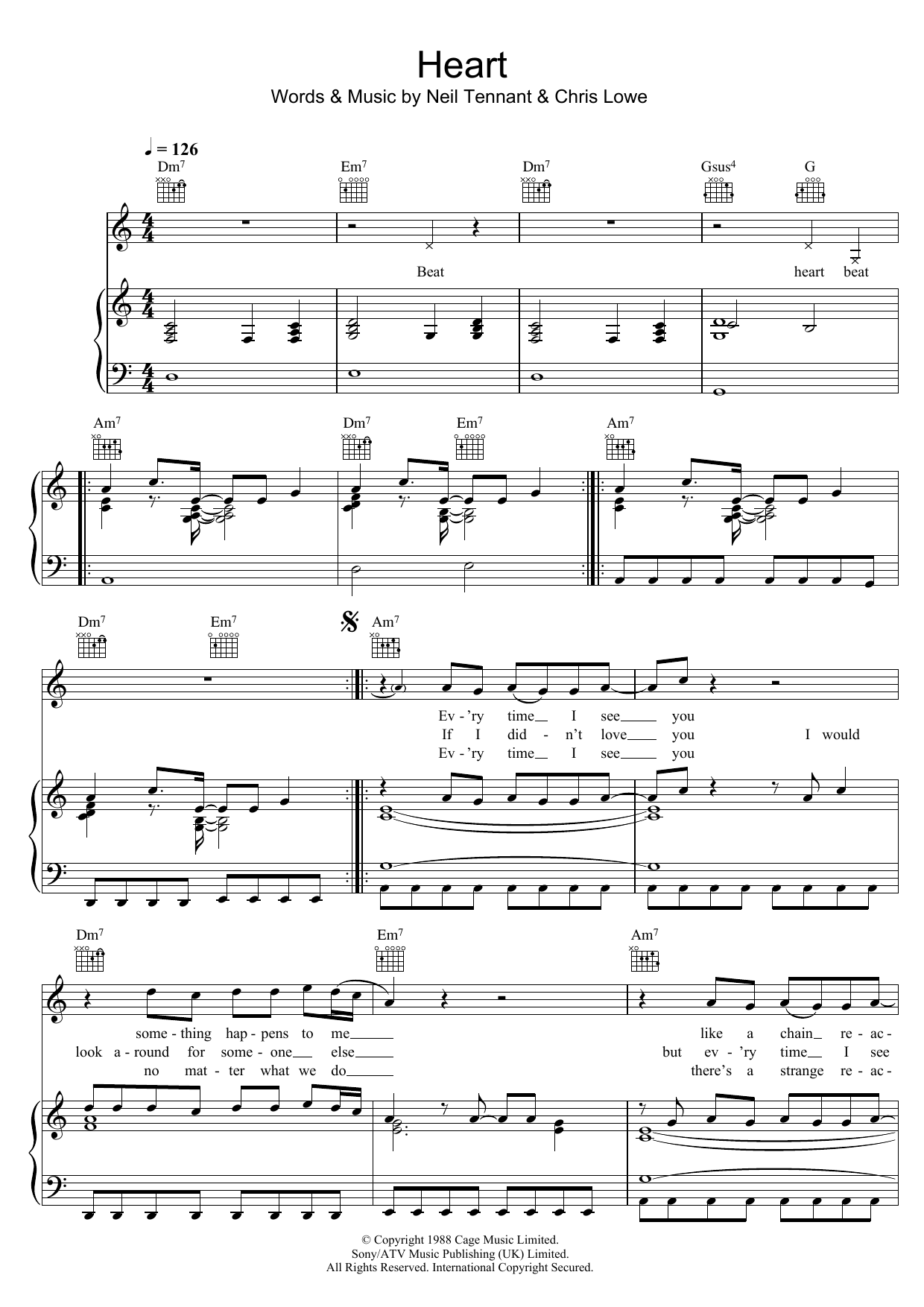 Pet Shop Boys Heart sheet music notes and chords. Download Printable PDF.