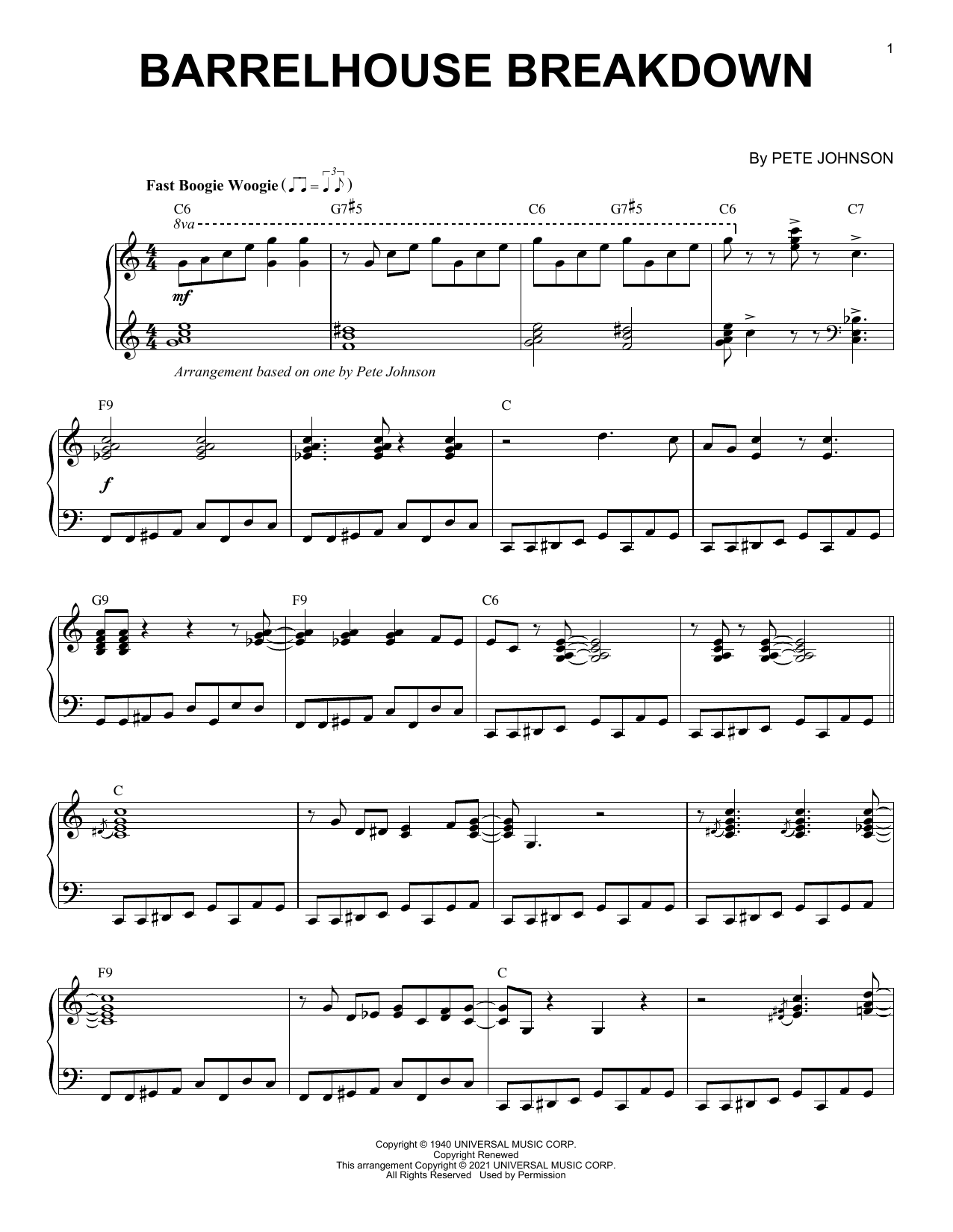 Learn to play Pete Johnson Barrelhouse Breakdown (arr. Brent Edstrom) sheet music for Piano Solo in minutes. Price: 7.8900$ Pete Johnson Barrelhouse Breakdown (arr. Brent Edstrom) sheet music notes and chords arranged for Piano Solo