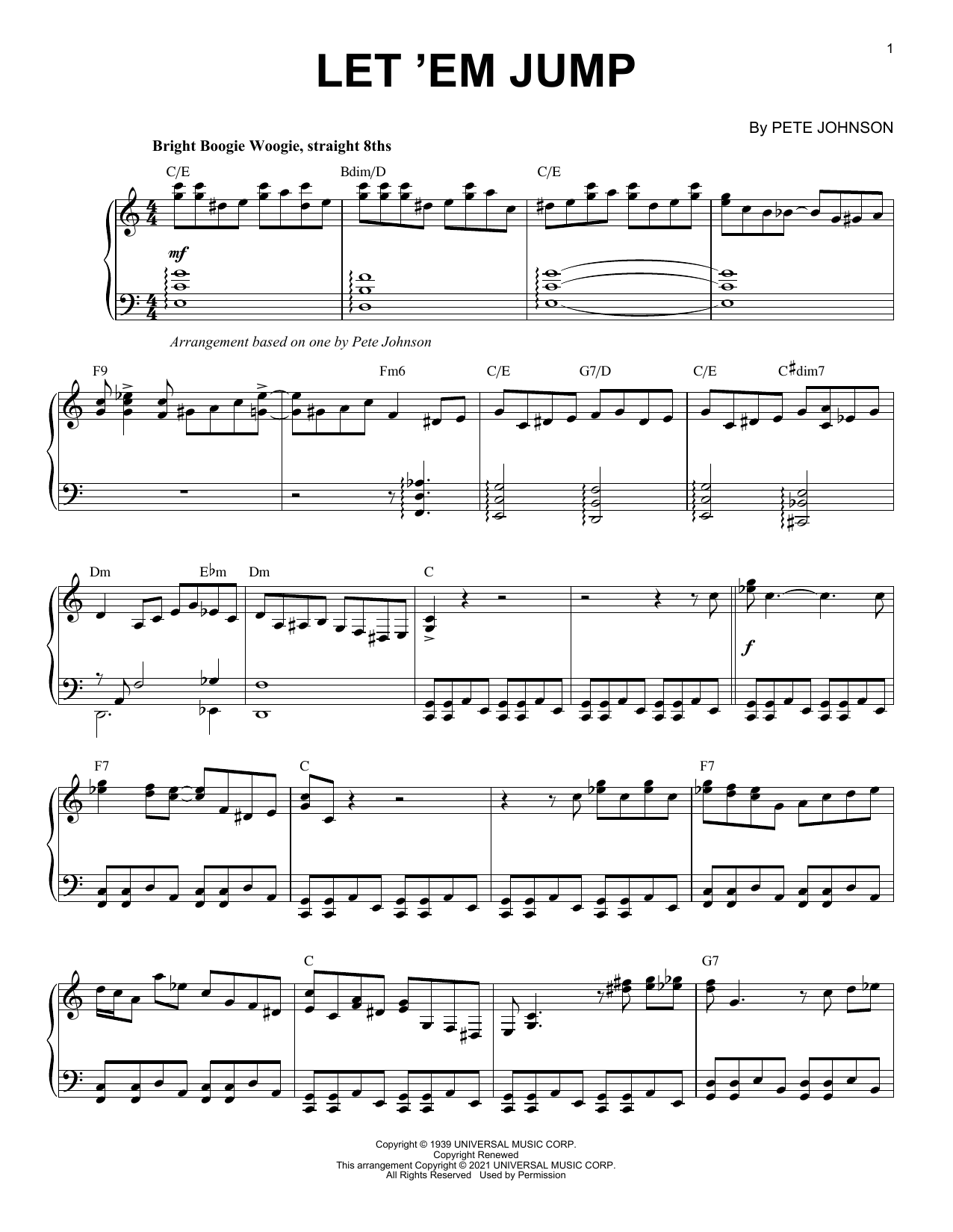 Learn to play Pete Johnson Let 'Em Jump (arr. Brent Edstrom) sheet music for Piano Solo in minutes. Price: 7.8900$ Pete Johnson Let 'Em Jump (arr. Brent Edstrom) sheet music notes and chords arranged for Piano Solo