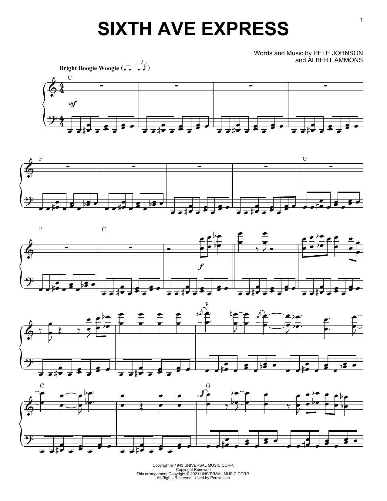 Learn to play Pete Johnson Sixth Ave Express (arr. Brent Edstrom) sheet music for Piano Solo in minutes. Price: 7.8900$ Pete Johnson Sixth Ave Express (arr. Brent Edstrom) sheet music notes and chords arranged for Piano Solo