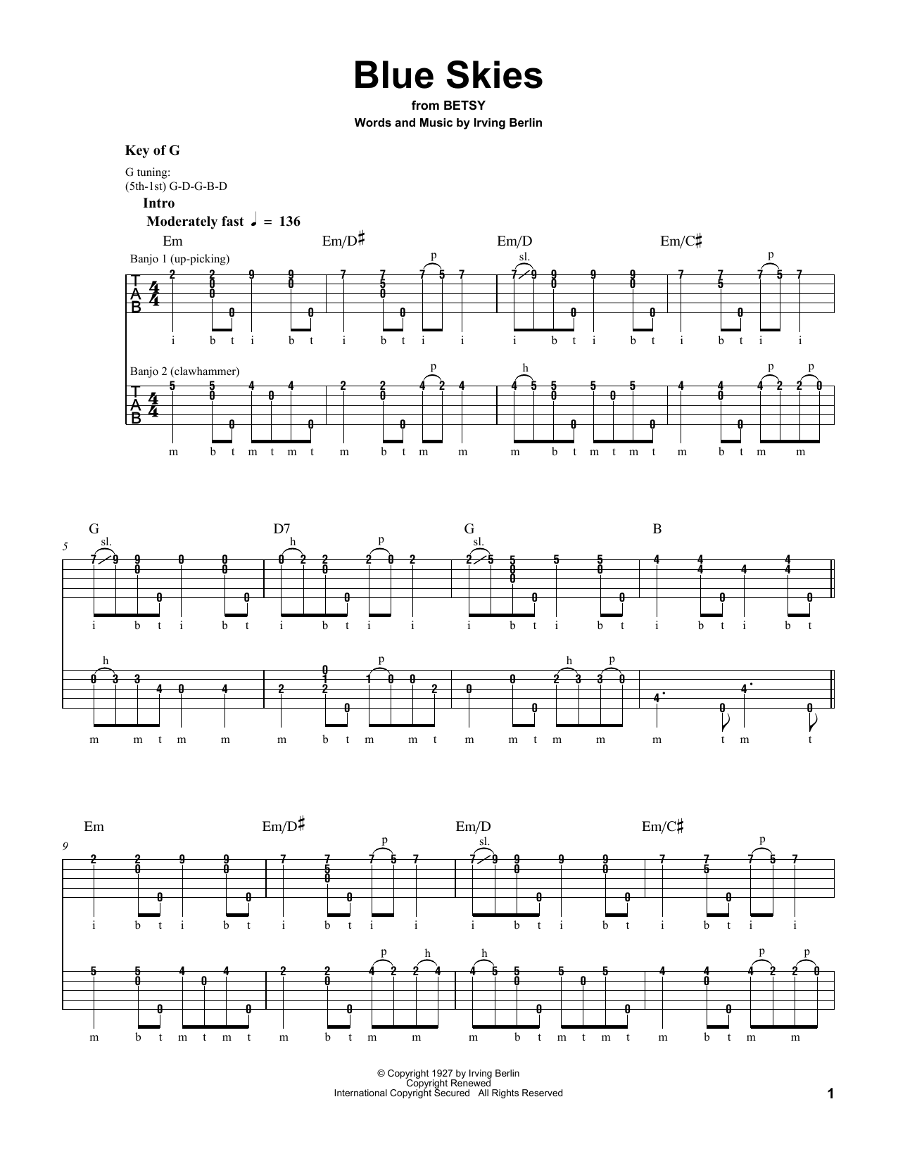 Pete Seeger Blue Skies sheet music notes and chords. Download Printable PDF.