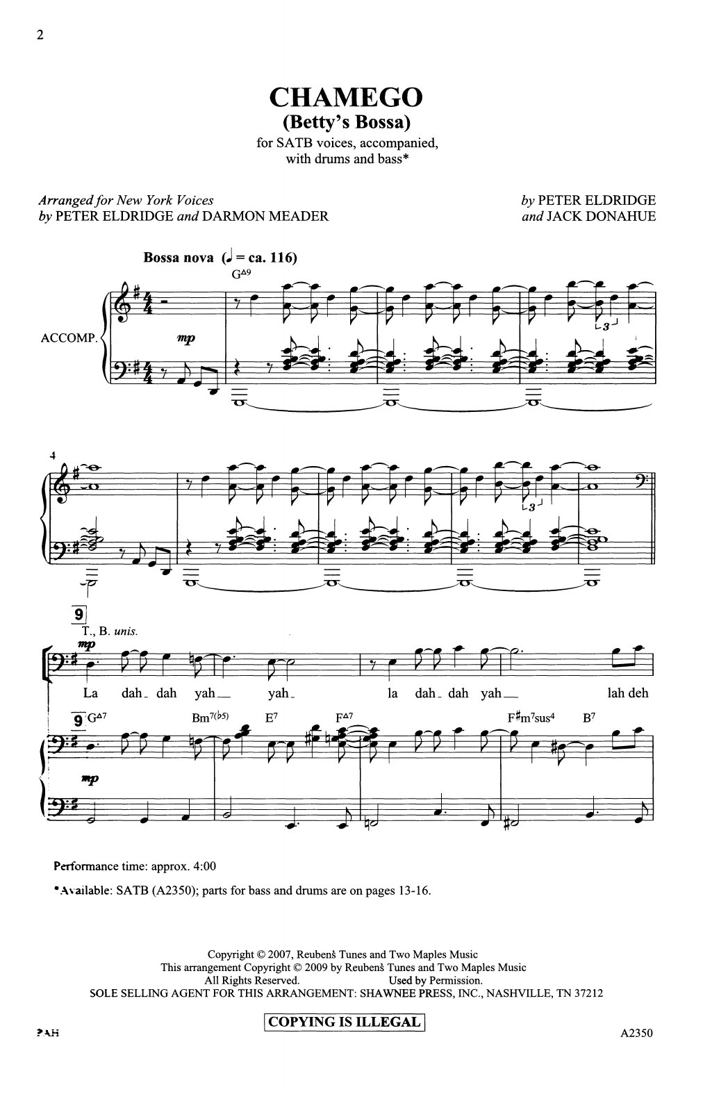 Peter Eldridge and Jack Donahue Chamego (Betty's Bossa) (arr. Darmon Meader and Peter Eldridge) sheet music notes and chords. Download Printable PDF.