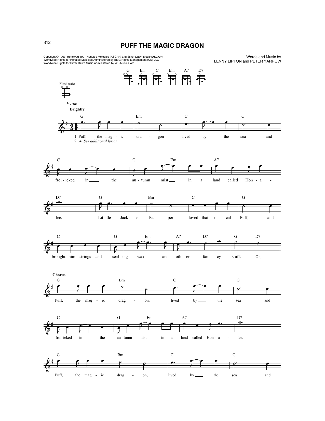 Peter, Paul & Mary Puff The Magic Dragon sheet music notes and chords. Download Printable PDF.