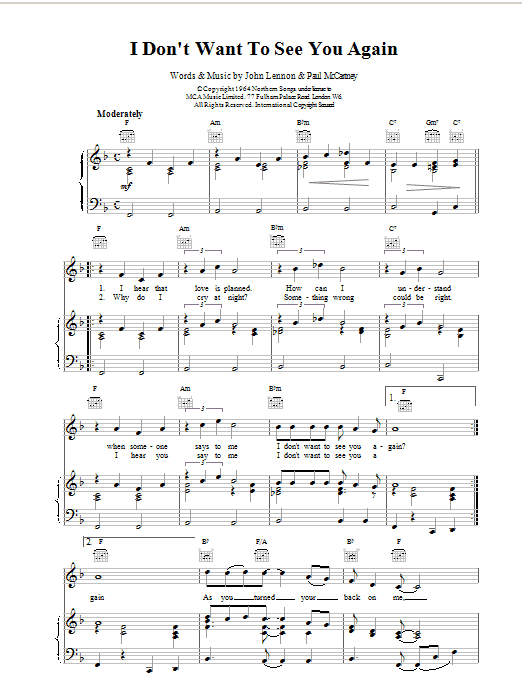 The Beatles I Don't Want To See You Again sheet music notes and chords. Download Printable PDF.