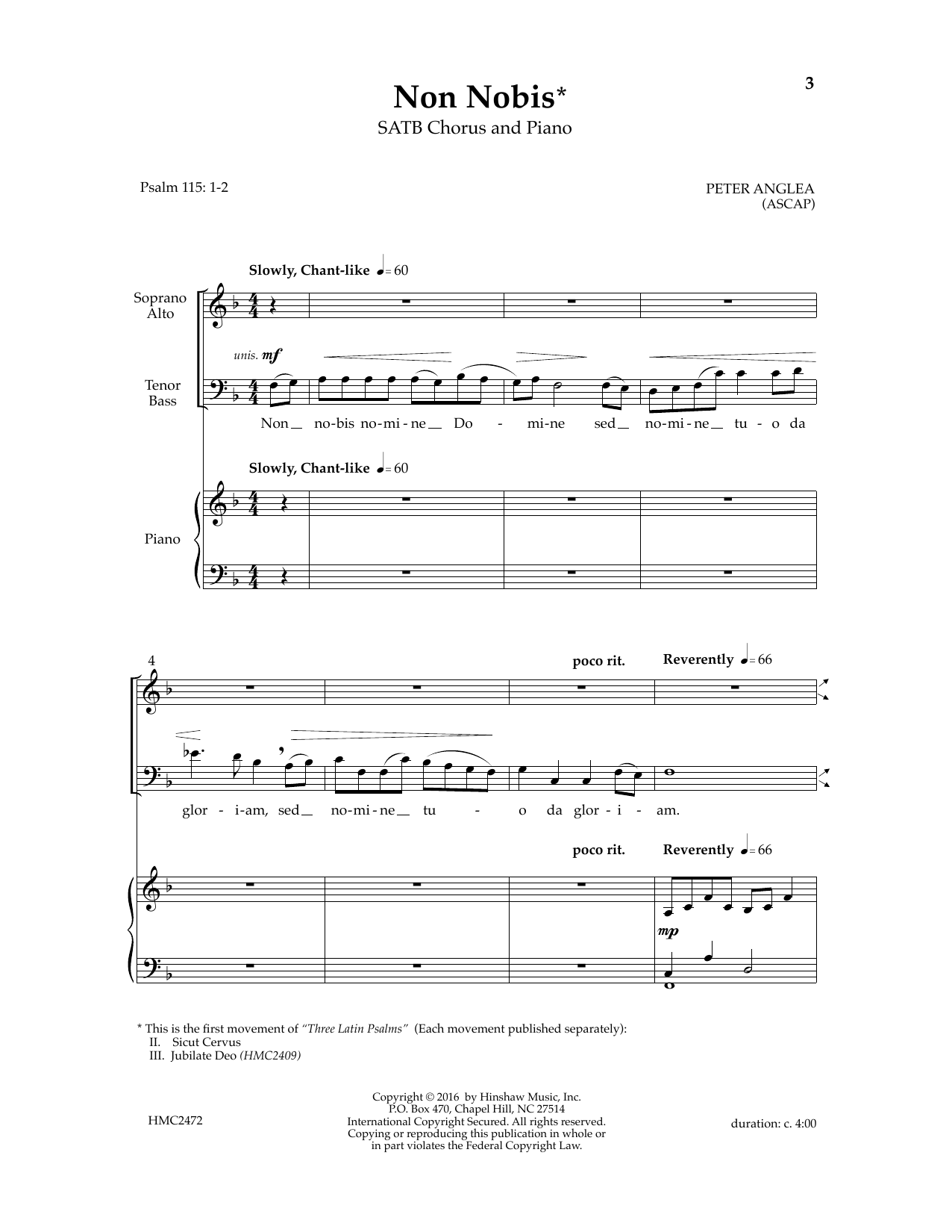 Peter Anglea Non Nobis sheet music notes and chords. Download Printable PDF.