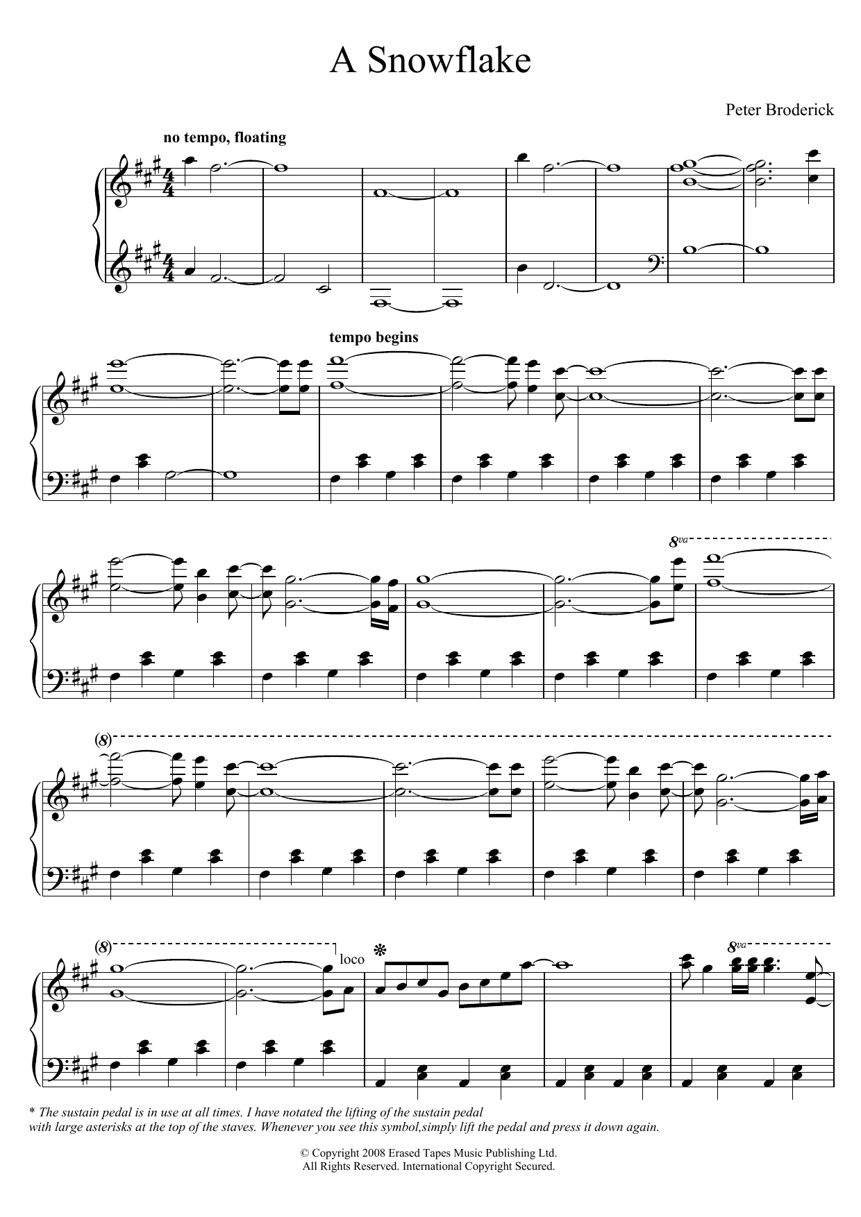 Learn to play Peter Broderick A Snowflake sheet music for Piano Solo in minutes. Price: 6.9900$ Peter Broderick A Snowflake sheet music notes and chords arranged for Piano Solo