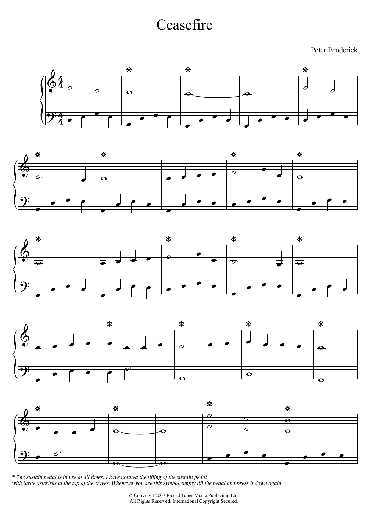 Peter Broderick Ceasefire sheet music notes and chords. Download Printable PDF.