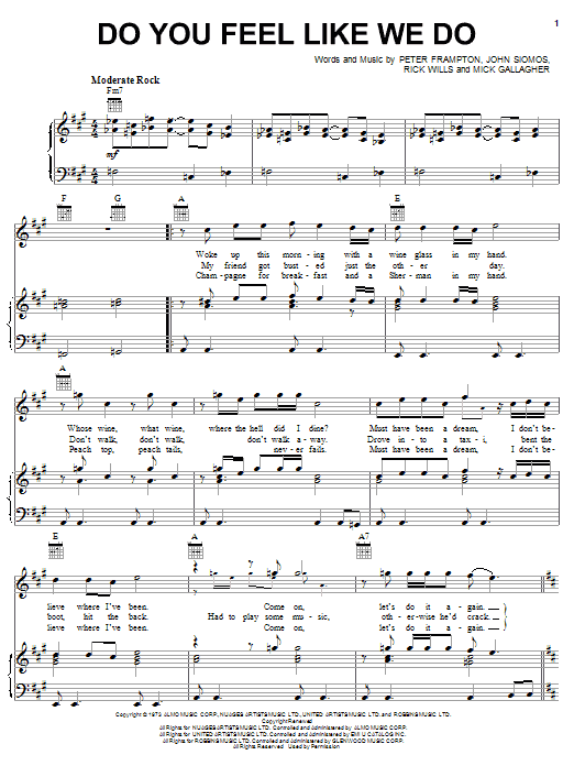 Peter Frampton Do You Feel Like We Do sheet music notes and chords. Download Printable PDF.