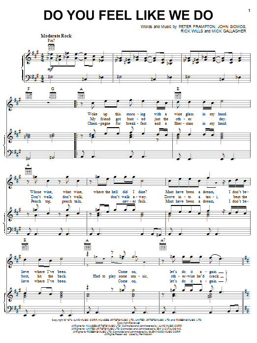 Learn to play Peter Frampton Do You Feel Like We Do sheet music for Guitar Lead Sheet in minutes. Peter Frampton Do You Feel Like We Do sheet music notes and chords. Download Printable PDF.