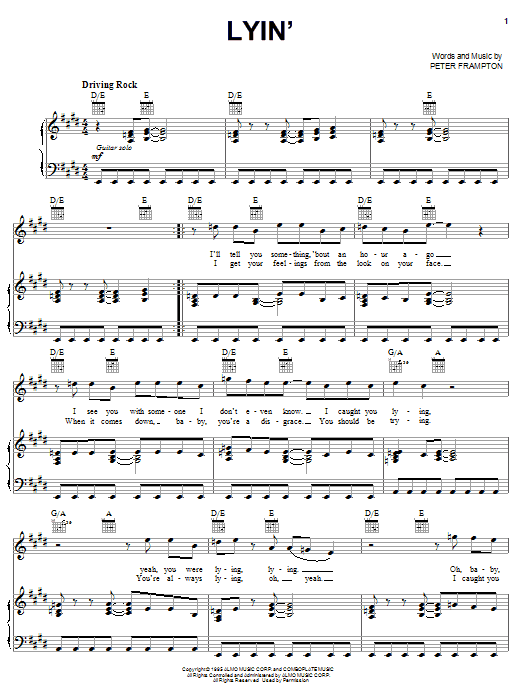 Peter Frampton Lyin' sheet music notes and chords. Download Printable PDF.