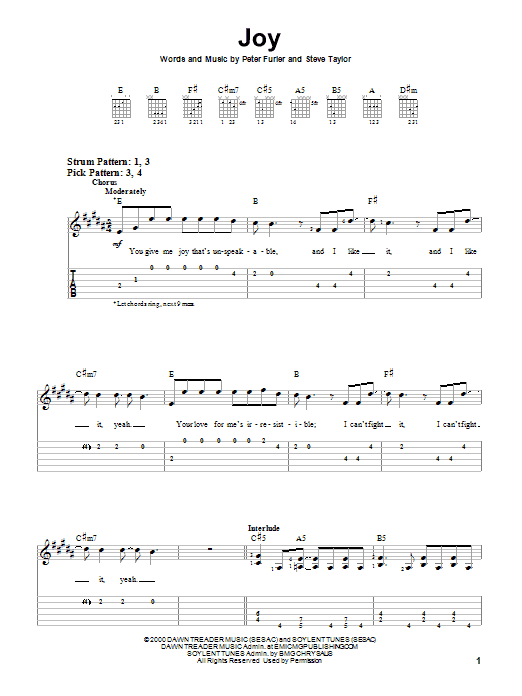 Peter Furler Joy sheet music notes and chords. Download Printable PDF.