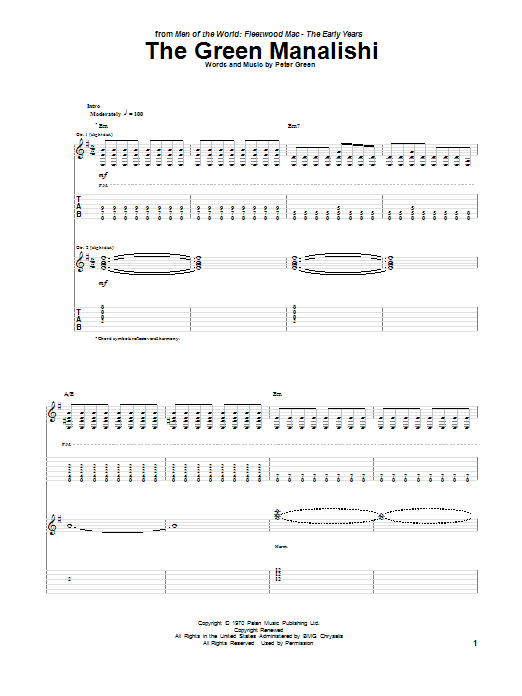 Peter Green The Green Manalishi sheet music notes and chords. Download Printable PDF.