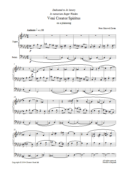 Preview Peter Maxwell Davies Veni Creator Spiritus Classical sheet music, notes and chords for Piano Solo, SKU: 37402 sheet music, piano notes, chords, guitar tabs, score, transpose, transcribe, how to play, guide, download, learn, tutorial, progression, song, artist, awards, billboard, mtv, vh1, tour, single, album, release