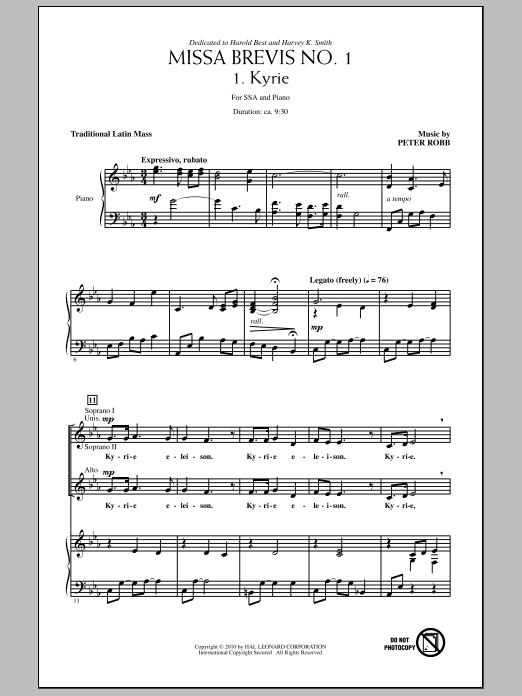 Learn to play Peter Robb Missa Brevis No. 1 sheet music for SSA Choir in minutes. Price: 3.9900$ Peter Robb Missa Brevis No. 1 sheet music notes and chords arranged for SSA Choir