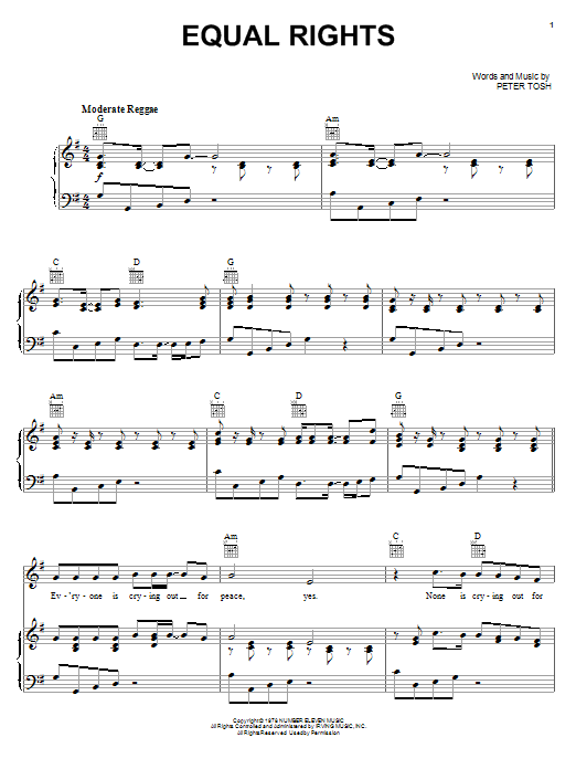 Peter Tosh Equal Rights sheet music notes and chords. Download Printable PDF.