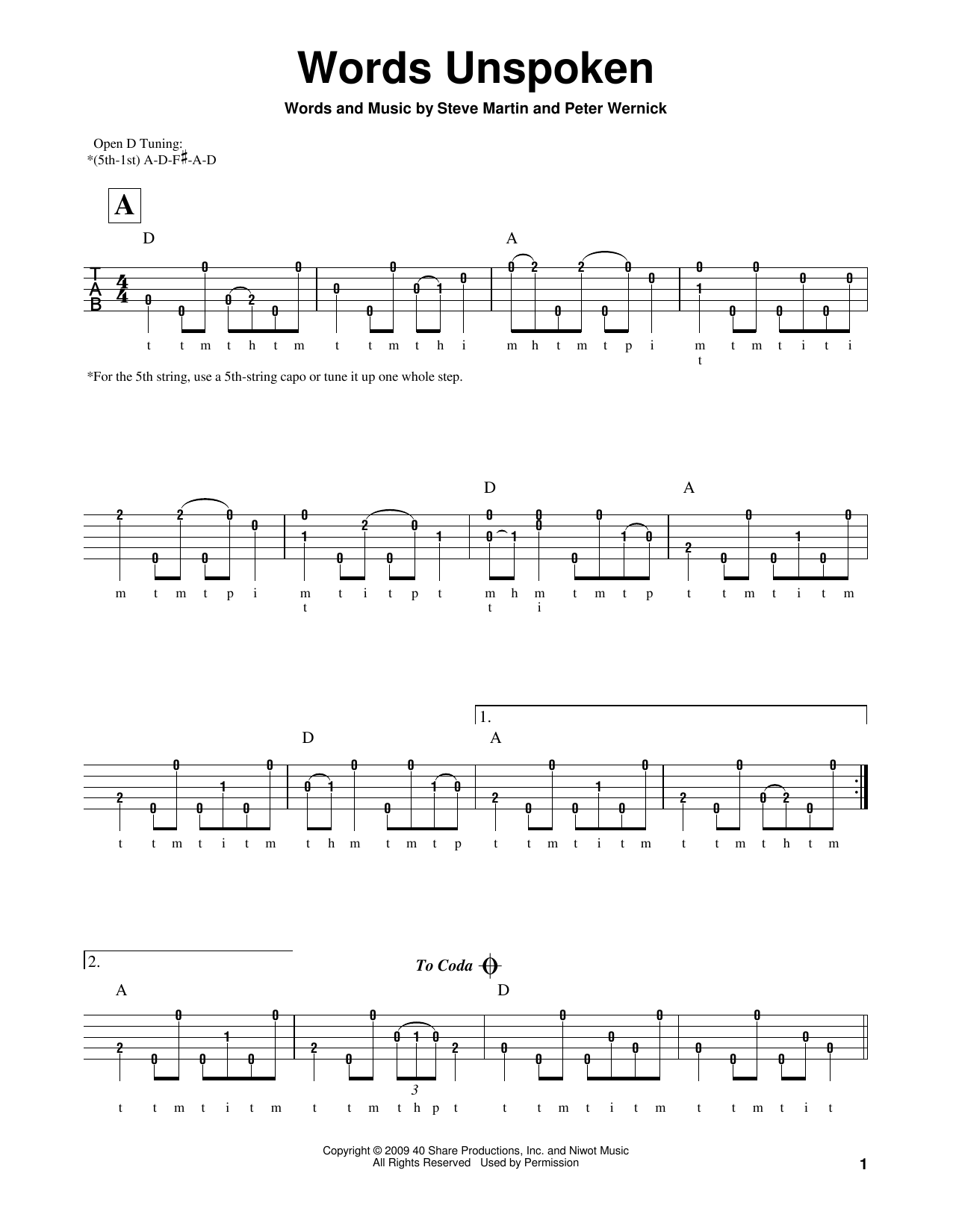 Peter Wernick Words Unspoken sheet music notes and chords. Download Printable PDF.