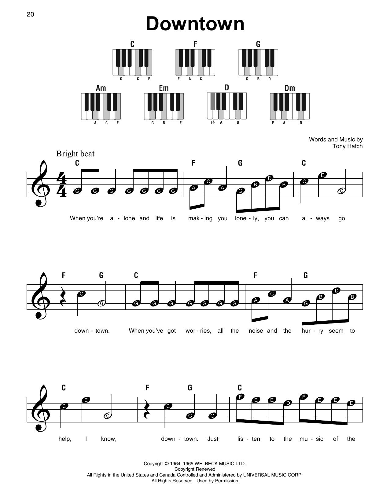 Petula Clark Downtown sheet music notes and chords. Download Printable PDF.