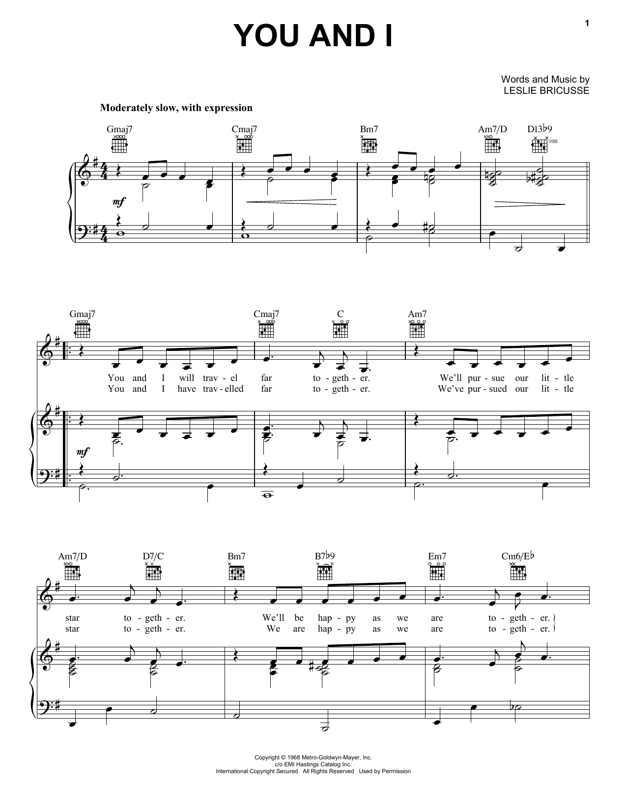 Petula Clark You And I sheet music notes and chords. Download Printable PDF.