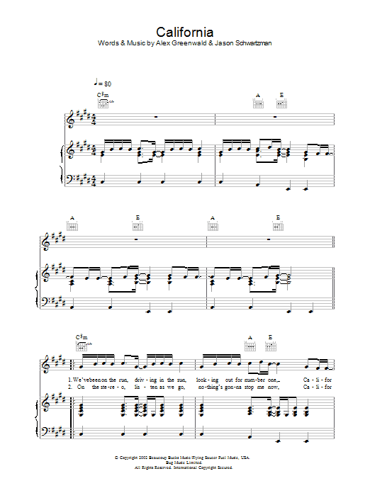 Phantom Planet California (theme from The OC) sheet music notes and chords. Download Printable PDF.