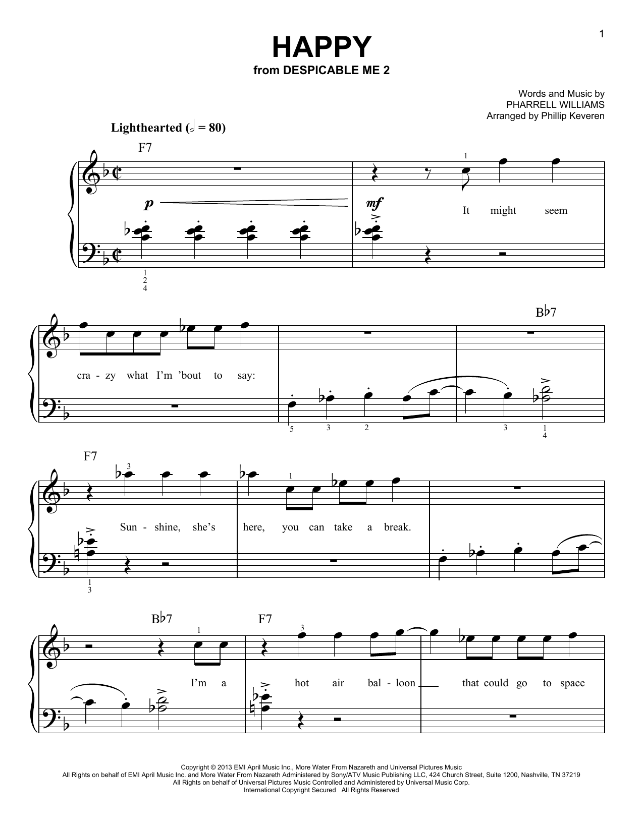 Phillip Keveren Happy sheet music notes and chords arranged for Easy Piano