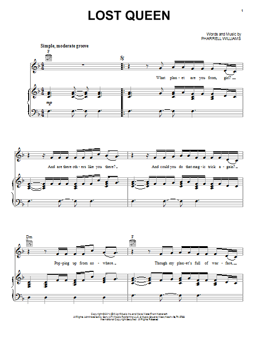 Pharrell Williams Lost Queen sheet music notes and chords. Download Printable PDF.