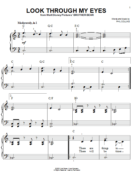 Phil Collins Look Through My Eyes sheet music notes and chords. Download Printable PDF.