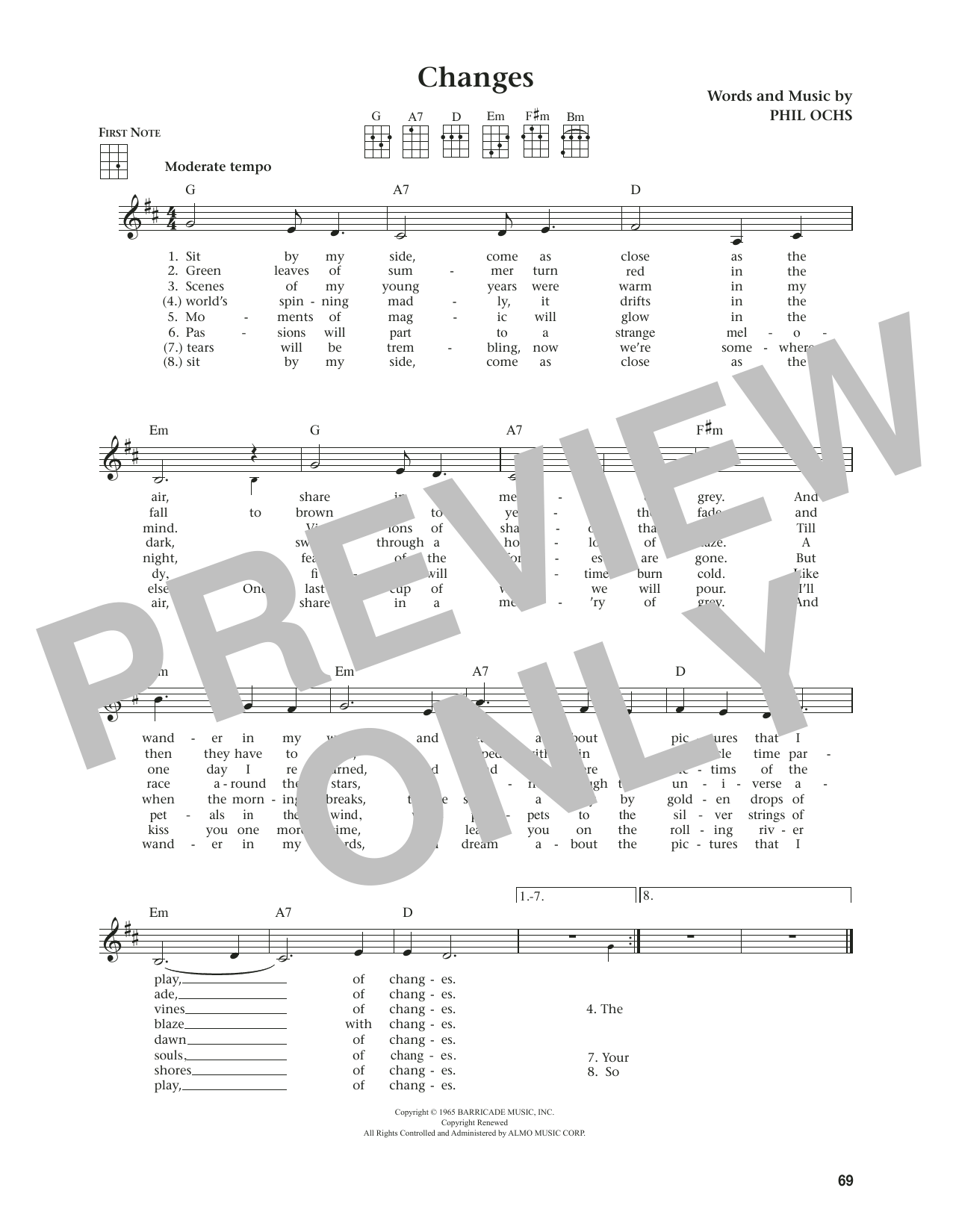 Phil Ochs Changes (from The Daily Ukulele) (arr. Jim Beloff) sheet music notes and chords. Download Printable PDF.