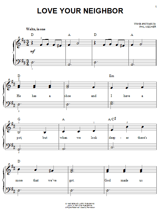 Phil Vischer Love Your Neighbor sheet music notes and chords. Download Printable PDF.