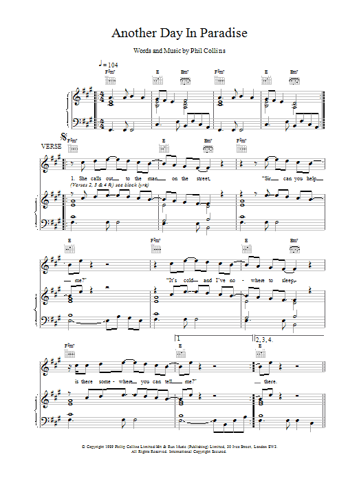 Phil Collins 'Another Day In Paradise' Sheet Music & Chords