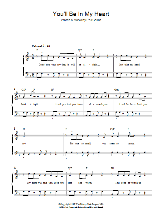 Phil Collins You'll Be In My Heart (from Walt Disney's Tarzan) sheet music notes and chords. Download Printable PDF.