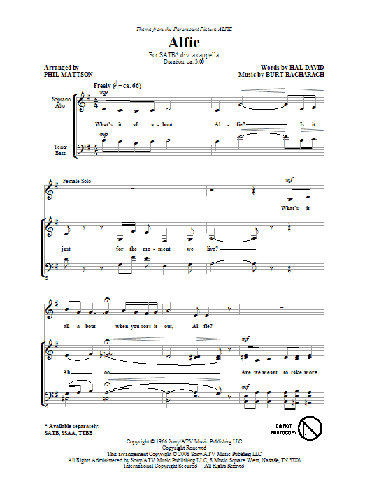 Phil Mattson Alfie sheet music notes and chords. Download Printable PDF.