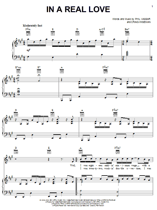 Learn to play Phil Vassar In A Real Love sheet music for Piano, Vocal & Guitar (Right-Hand Melody) in minutes. Price: 7.8900$ Phil Vassar In A Real Love sheet music notes and chords. Download Printable PDF.