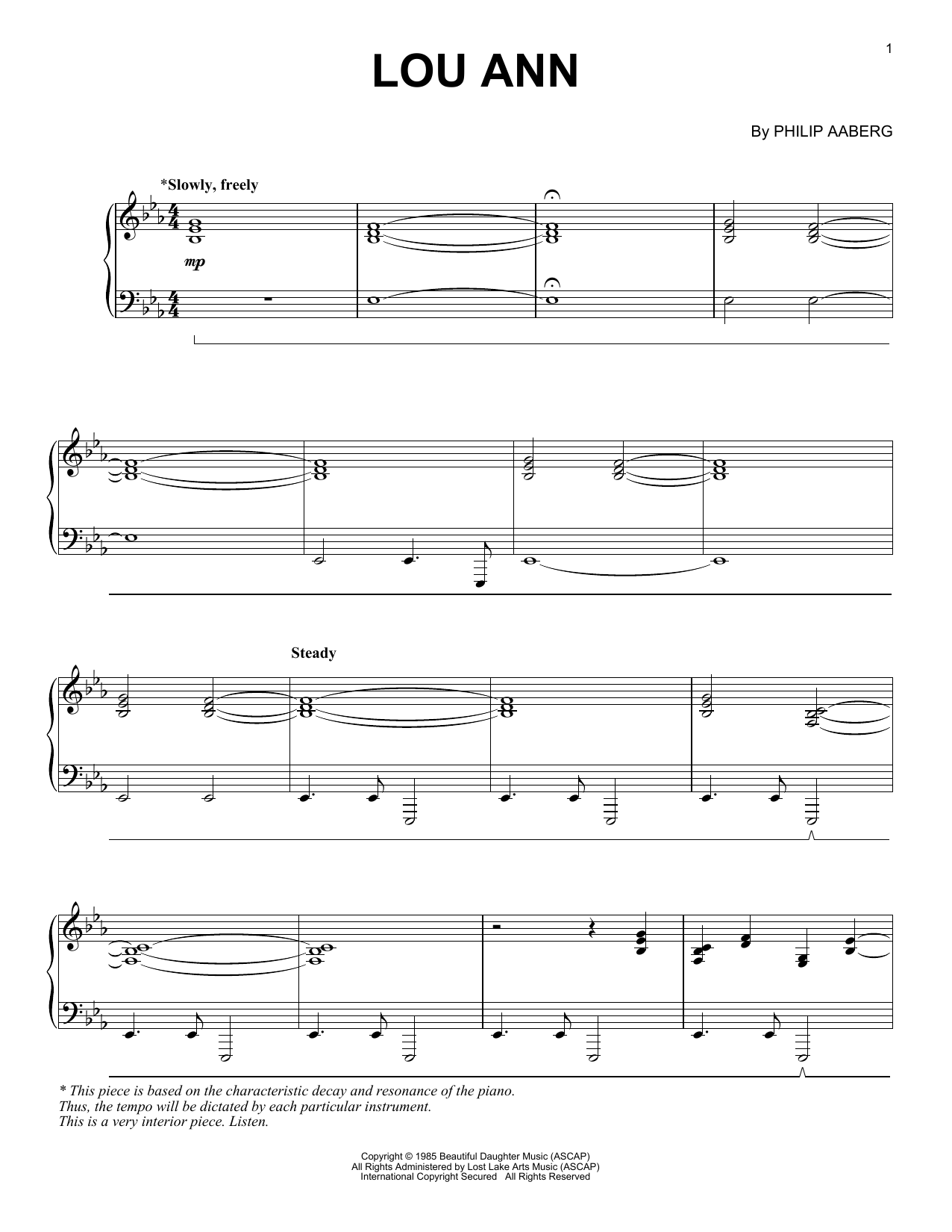 Philip Aaberg Lou Ann sheet music notes and chords. Download Printable PDF.