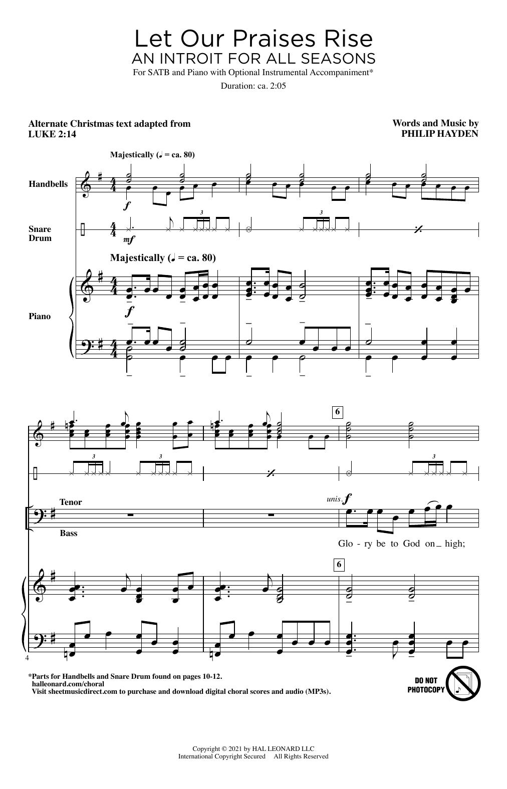 Learn to play Philip Hayden Let His Praises Rise (An Introit For All Seasons) sheet music for SATB Choir in minutes. Price: 3.9900$ Philip Hayden Let His Praises Rise (An Introit For All Seasons) sheet music notes and chords arranged for SATB Choir