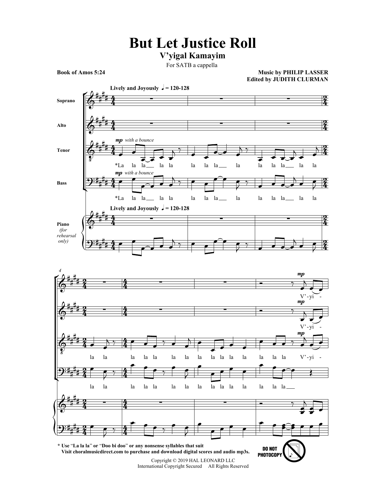Learn to play Philip Lasser But Let Justice Roll sheet music for SATB Choir in minutes. Price: 3.9900$ Philip Lasser But Let Justice Roll sheet music notes and chords arranged for SATB Choir