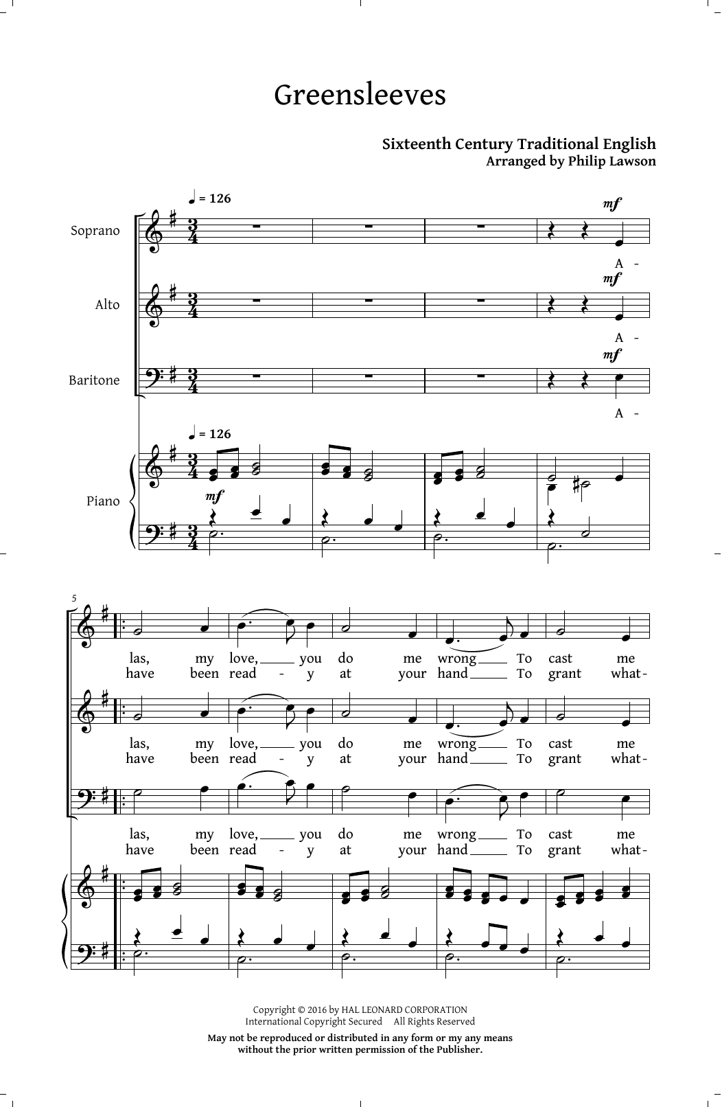 Philip Lawson Greensleeves sheet music notes and chords. Download Printable PDF.