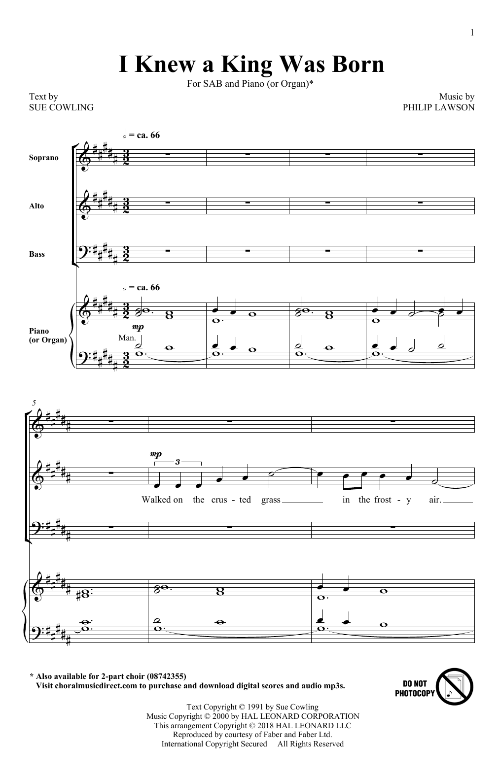 Philip Lawson I Knew A King Was Born sheet music notes and chords arranged for SAB Choir